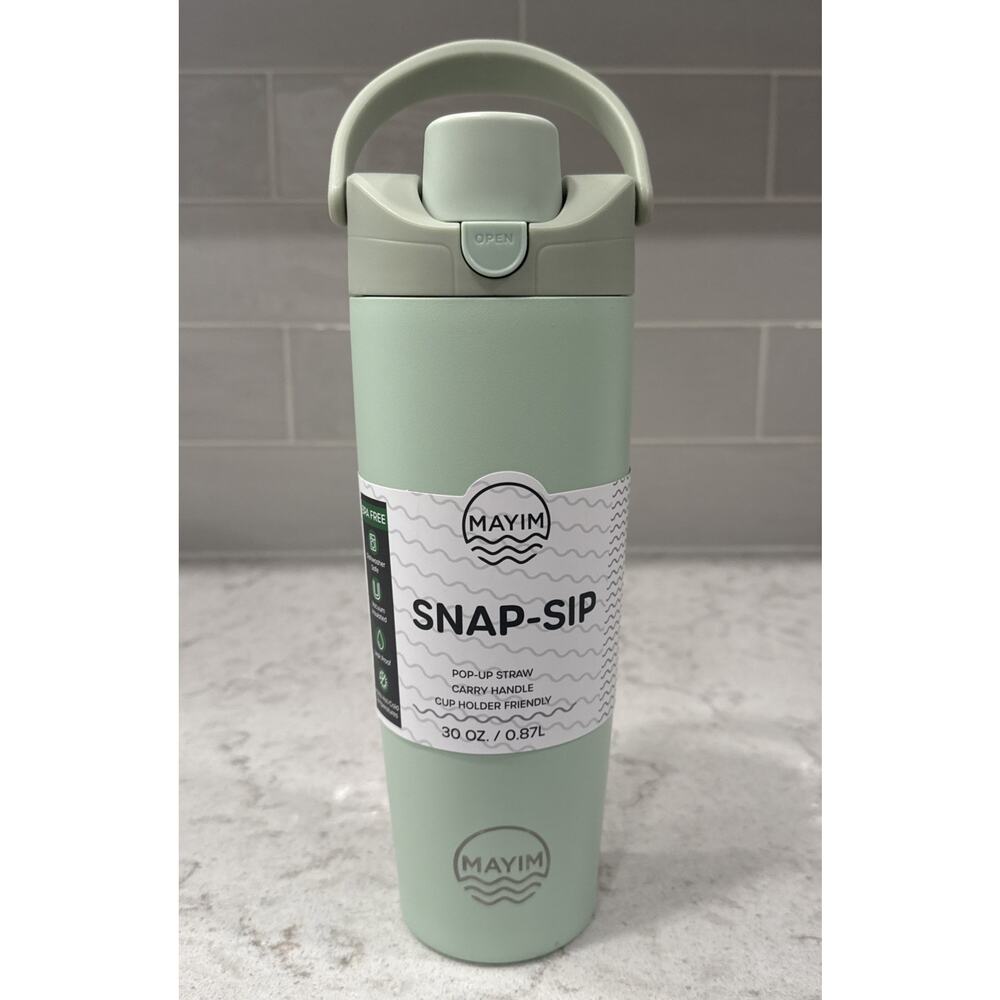 Mayim SNAP SIP 30oz Steel Tumbler Lid Lock Pop-up Straw Handle Sage Green NEW